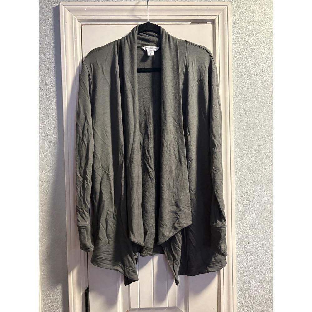Athleta Womens Pranayama Restore Wrap Cardigan‎ Size Small Gray Open Drape Front